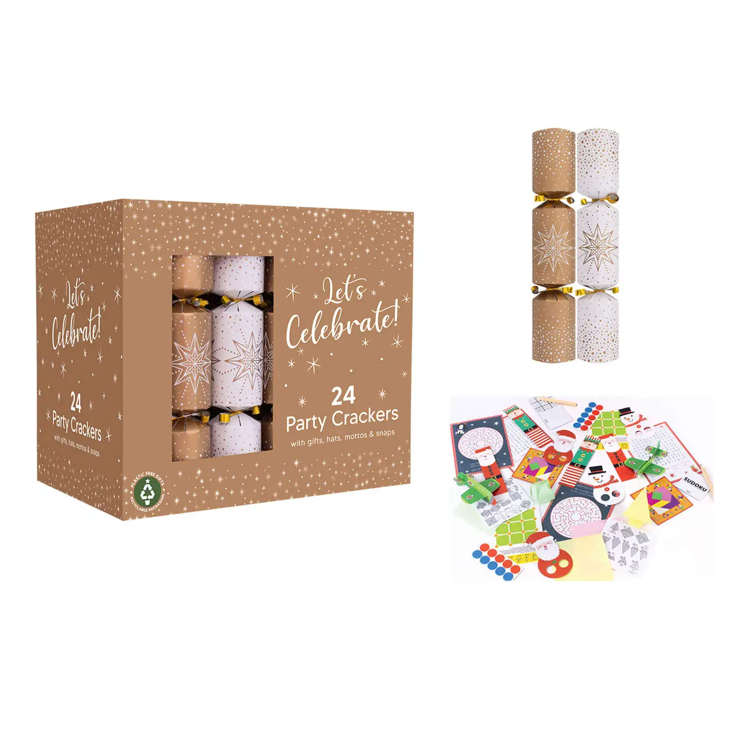 Christmas Cracker Party Box 9 Inch 24 Pack Gold