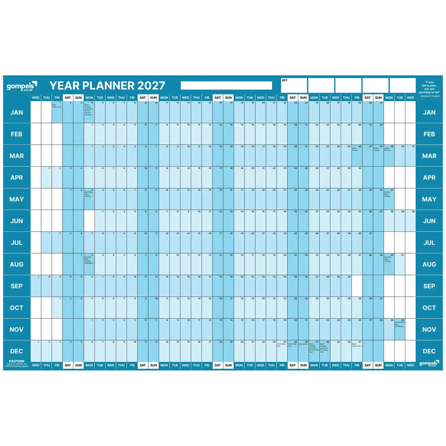 Writy 2027 Wall Planner 61x90.9cm