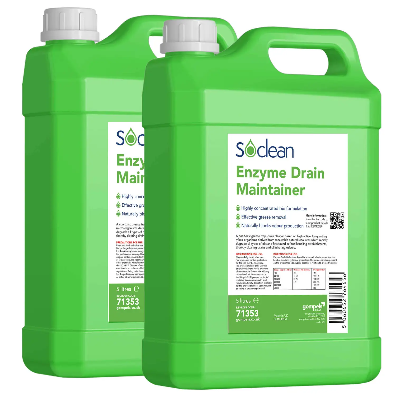 Soclean Enzyme Drain Maintainer 5 Litre 2 Pack Gompels Care