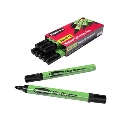 Show Me Dry Wipe Markers Medium Tip Black 10 Pack