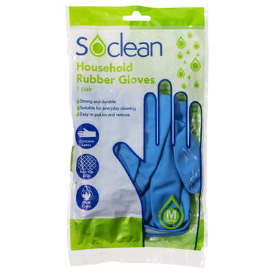 Soclean Household Rubber Gloves Blue 10 Pairs - Size: Medium