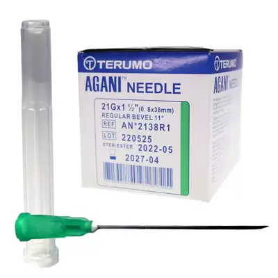 Terumo Agani Hypodermic Needle 21g 38mm Green 100 Pack