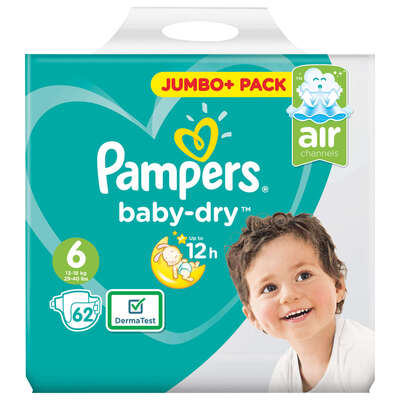 Pampers Baby Dry Jumbo Size 6 Giant 62 Pk - Gompels HealthCare