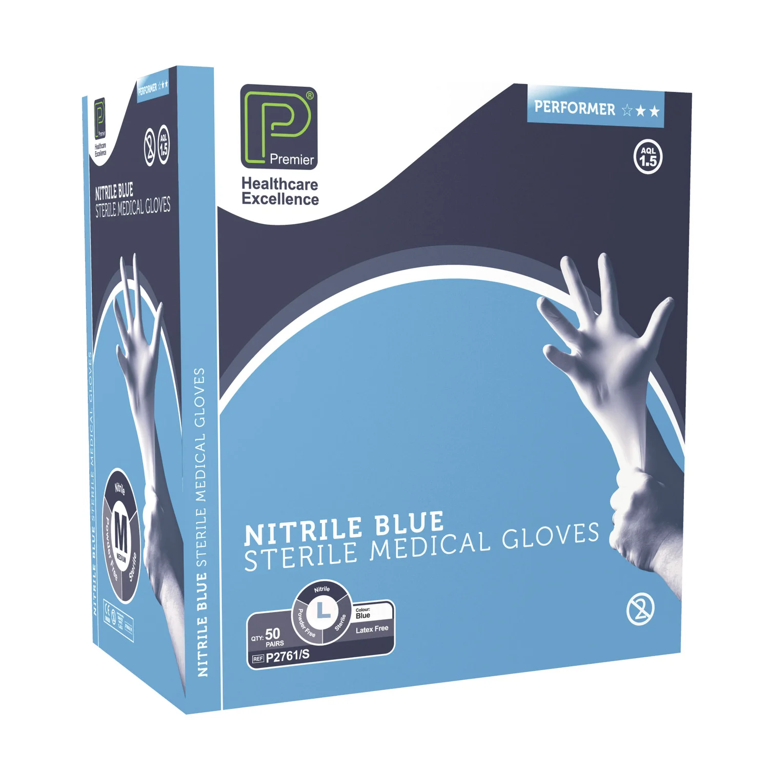 Sterile, PowderFree Nitrile Gloves Large 50prs Gompels Care