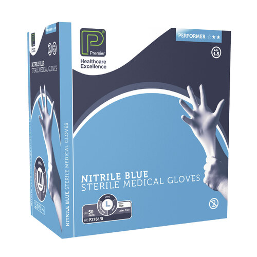 Sterile, PowderFree Nitrile Gloves Large 50prs Gompels HealthCare