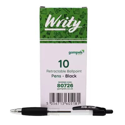 Writy Retractable Ballpoint Pen Black 10 Pack G2p100