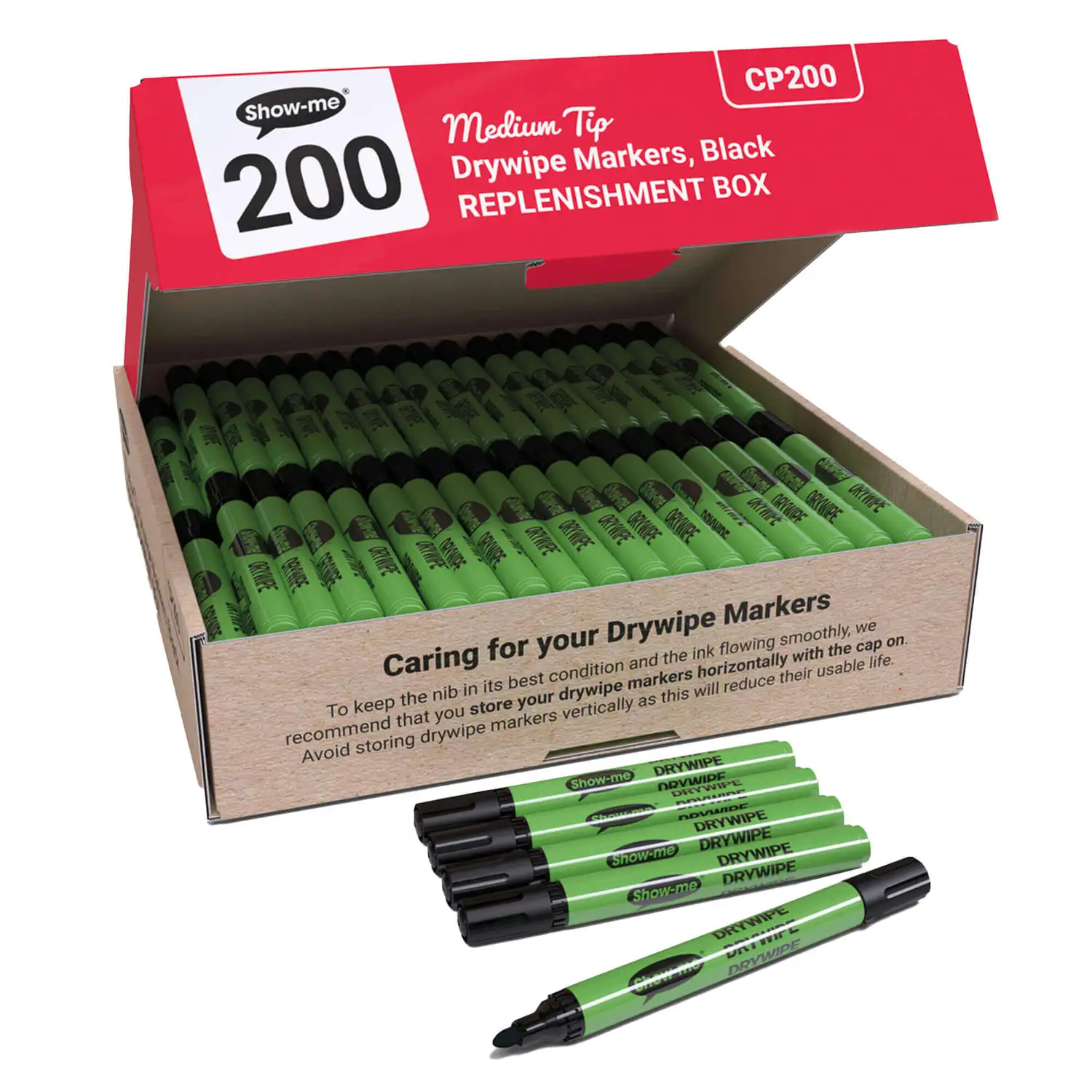 Show Me Black Dryipe Pens Medium Tip 200 Pack