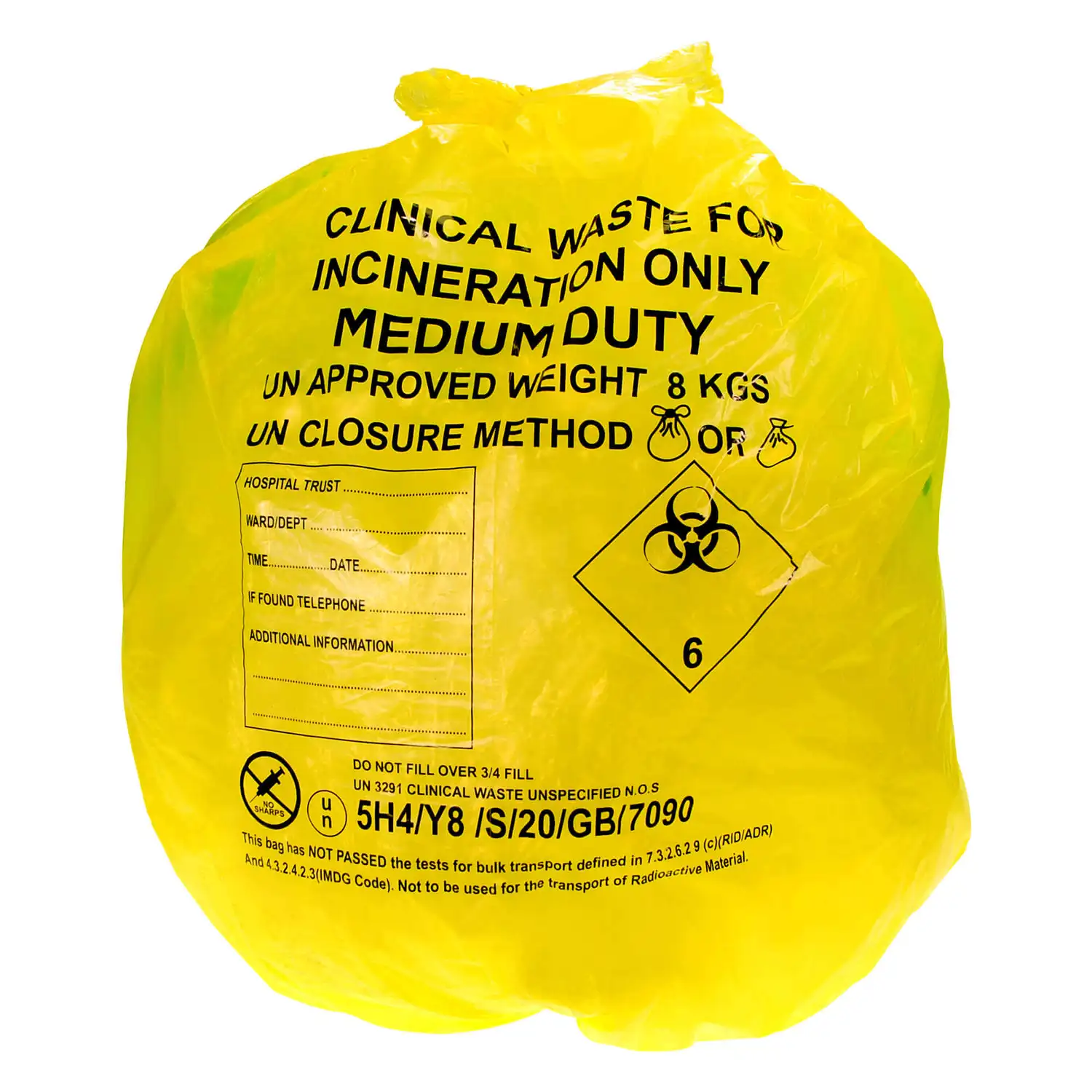 Clinical Waste Sacks Yellow Medium Duty 200 Pack G3p90