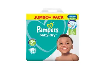 Pampers Baby Dry Nappies Size 5+ 68 Pack - Gompels - Care