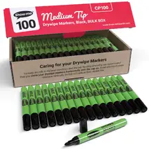 Show Me Black Drywipe Markers Medium Tip Class Pack 100