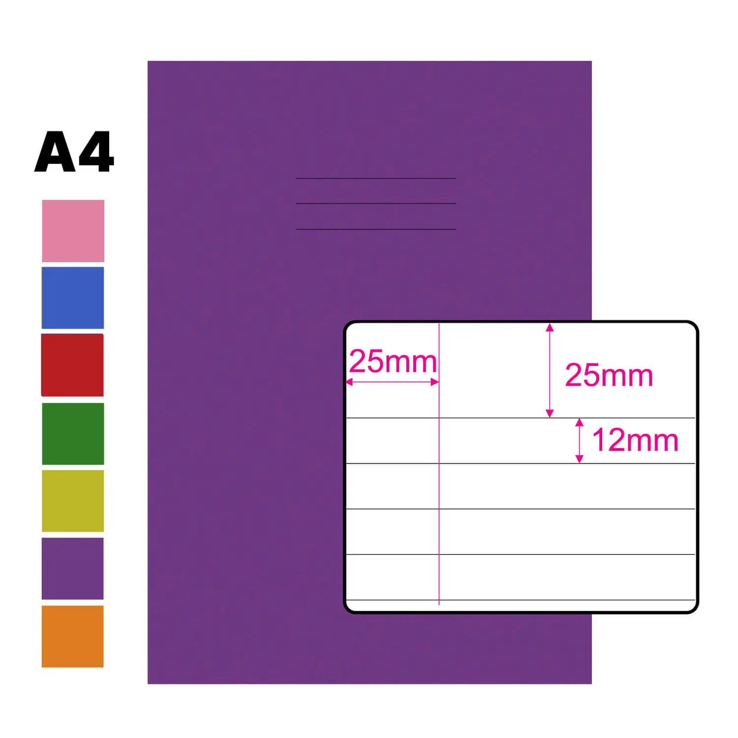 Writy A4 Exercise Book 12mm Ruled With Margin 80 Page 50 Pack