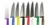 A set of large chefs knifes in a range of bright colours