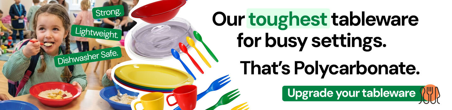 Our toughest tableware for busy settings. Upgrade to polycarbonate